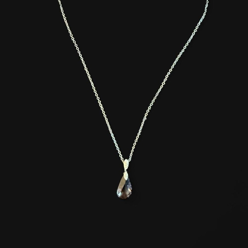 AU 925 Sterling Silver Faceted Teardrop Pendant Necklace